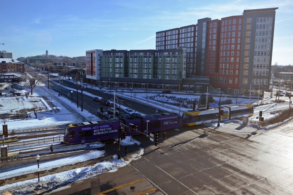 A light rail train departs from the Stadium Village station for downtown Minneapolis on Jan. 15, 2017.